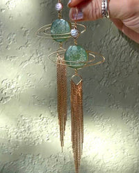 Jade Saturn with Gold Fringe & Freshwater Pearl