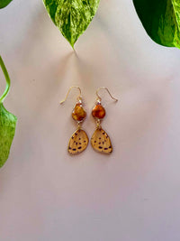 Real Tiger Moth Wing Earrings with Copper Pearls