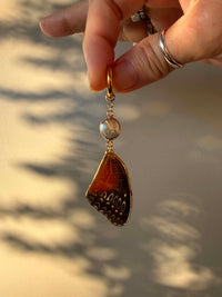 Real Red Lacewing Butterfly Wing Earrings with Freshwater Pearls