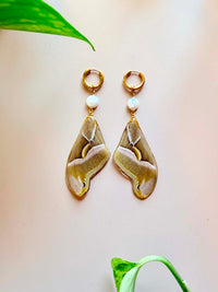 Real Samia Cynthia Saturn Moth Wing Earrings with Freshwater Pearls