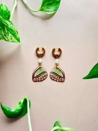 Real Green Longwing (Philaethria Dido) Butterfly Wing Earrings with Moonstone