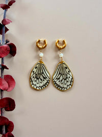 Real Paper Kite Butterfly Wing Earrings with Moonstone