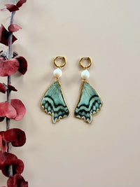 Real Alcides Orontes Moth Wing Earrings with Edison Freshwater Pearls