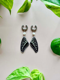 Real Papilio Xuthus Asian Swallowtail Butterfly Wing Earrings with Moonstone