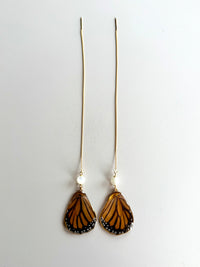 Real Monarch Butterfly Wing & Moonstone Gold Threader Earrings