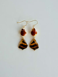 Real Common Jester Butterfly Wing Earrings with Copper Pearls