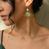 Jade Saturn with Gold Fringe & Freshwater Pearl