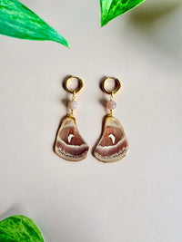 Real Red Saturn Moth Wing Earrings with Chocolate Moonstone
