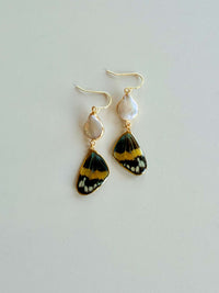 Real Day Forester Moth Wing Earrings with Pearls