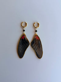 Real Scarlet Mormon Red Swallowtail Butterfly Wing with Black Tourmaline