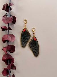Real Common Rose Swallowtail Butterfly Wing Earrings with Hessonite