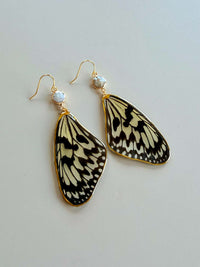 Real Paper Kite (Idea Leuconoe) Butterfly Wing Earrings with Freshwater Pearls