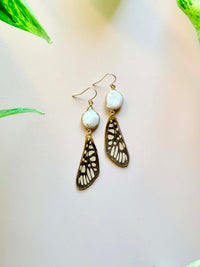 Real Tiger Moth Wing Earrings with Pearls