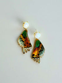 Real Sunset Moth Wing Pearl Stud Earrings