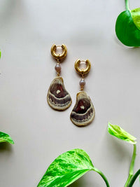 Real Red Saturn Moth Wing Earrings with Chocolate Moonstone