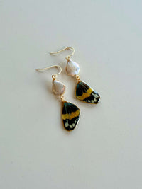 Real Day Forester Moth Wing Earrings with Pearls