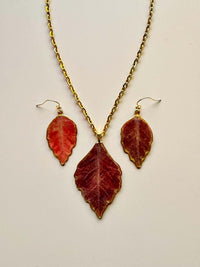 Real Aromatic Sumac Leaves Necklace & Earring Set
