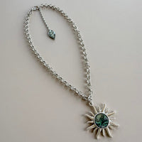 Abalone Sun Pendant Necklace with Queen Anne's Lace Charm - Silver