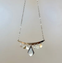 Black Lip Abalone Silver Bar Necklace with Queen Anne’s Lace Charm