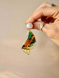 Real Sunset Moth Wing Pearl Stud Earrings