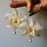 Antique White Orchids with Freshwater Pearls