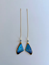 Real Morpho Zephyritis Butterfly Wing Threader Earrings with Labradorite