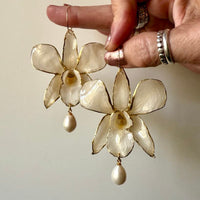 24kt Gold Leaf Edged Antique Orchids with Freshwater Pearls
