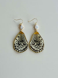 Real Paper Kite (Idea Leuconoe) Butterfly Wing Earrings with Freshwater Pearls