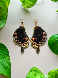 Real Papilio Deiphobus Swallowtail Butterfly Wing Earrings with Hessonite