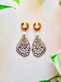Real Paper Kite Butterfly Wing Earrings with Moonstone