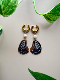 Real Tawny Mime Butterfly Wing Earrings with Pearls