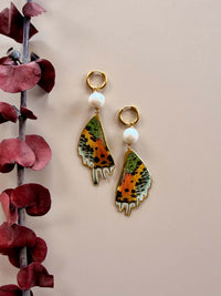 Real Sunset Moth Wing Earrings with Edison Freshwater Pearls