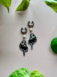 Real Papilio Xuthus Asian Swallowtail Butterfly Wing Earrings with Moonstone