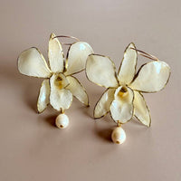 24kt Gold Leaf Edged Antique Orchids with Freshwater Pearls