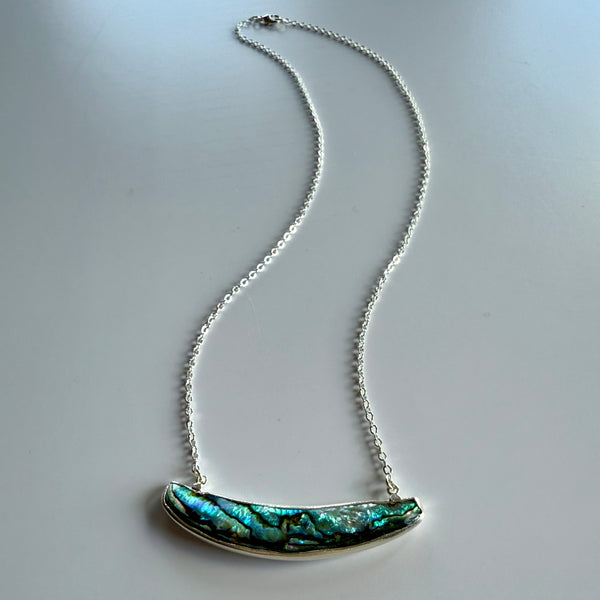 Abalone Curved Bar Necklace in Silver