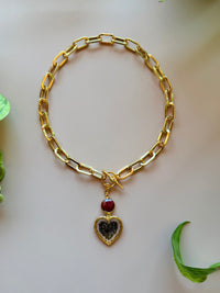 Black Queen Anne’s Lace Heart Toggle Necklace with Ruby