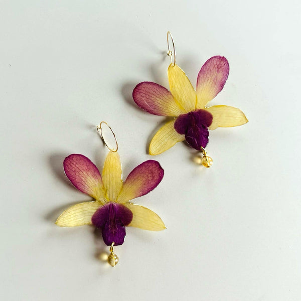 Frameless Pressed Yellow & Maroon Orchids with Citrine