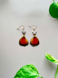 Real Red Lacewing Butterfly Wing Earrings with Star Pearls