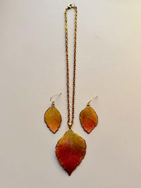 Real Aromatic Sumac Leaves Necklace & Earring Set