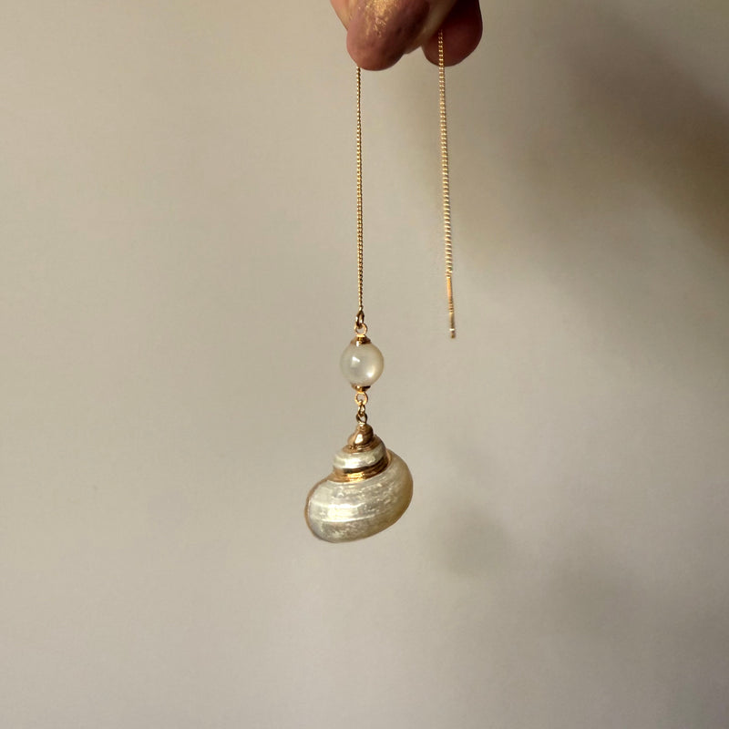 Seashell and Moonstone Gold Threader Earrings