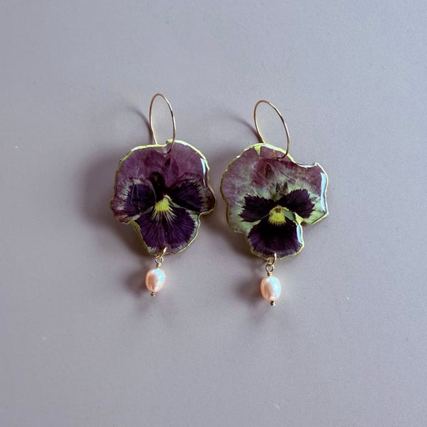 Pressed Pansies with Freshwater Pearls