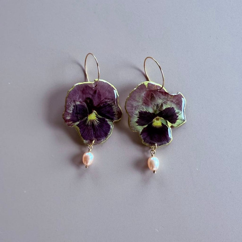 Pressed Pansies with Freshwater Pearls