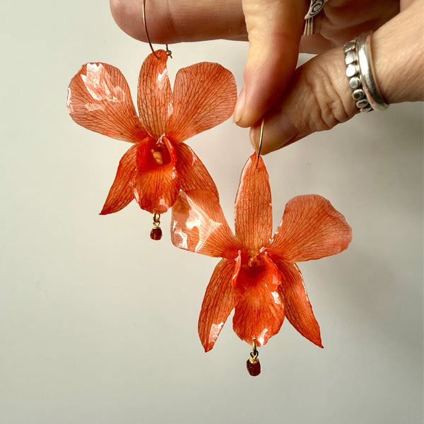 Orange Orchids with Hessonite Garnet