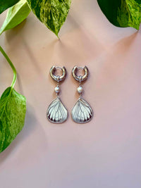 Real Butterfly Wing Earrings with Silver Pearls
