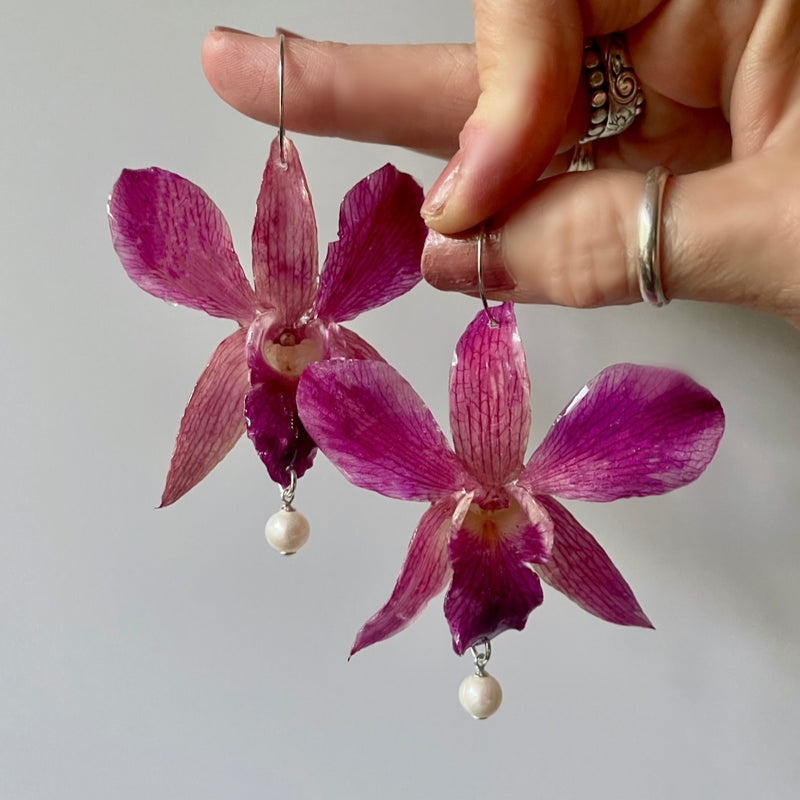 Pink Orchid with Freshwater Pearl - Sterling Silver