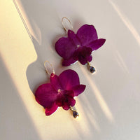 Pressed Deep Purple Orchids with Amethyst Drops