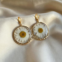 Simple White Daisy Hoops in Gold