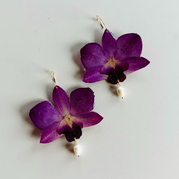 Larger Pressed Purple Orchids with Freshwater Pearls