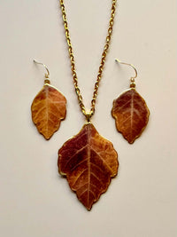 Real Aromatic Sumac Leaves Necklace & Earring Set