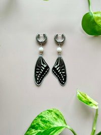 Real Papilio Xuthus Asian Swallowtail Butterfly Wing Earrings with Pearls